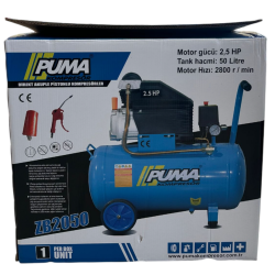 PİSTONLU KOMPRESÖR - 50 Lt - 2.5 HP - 8 Bar - Hava Üretimi: 200 Lt/dk. - 220 Volt - 3